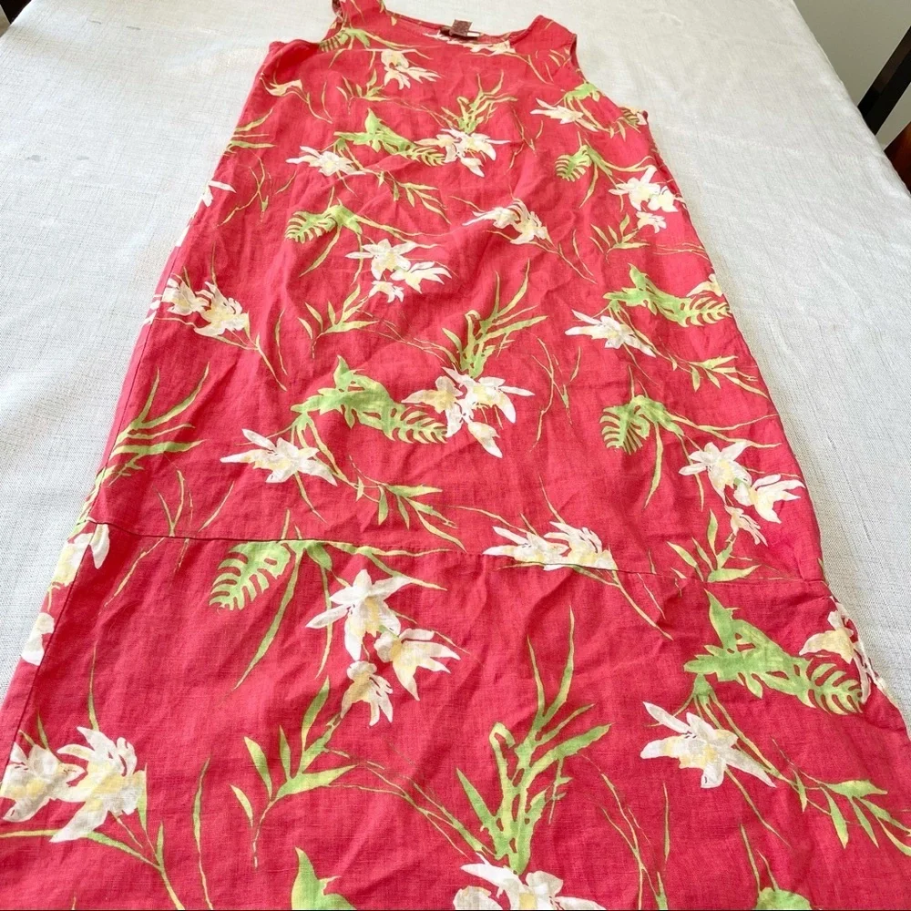 JM Collection by Jennifer Moore Women Linen Floral Maxi Dress. Size 14.